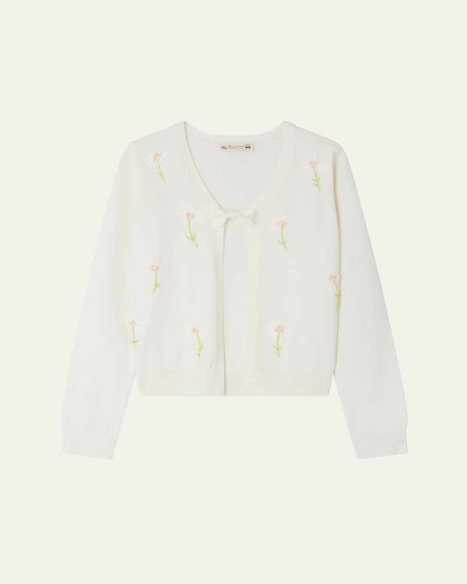 Girl's Esmia Floral Embroidered Cardigan, Size 4-14